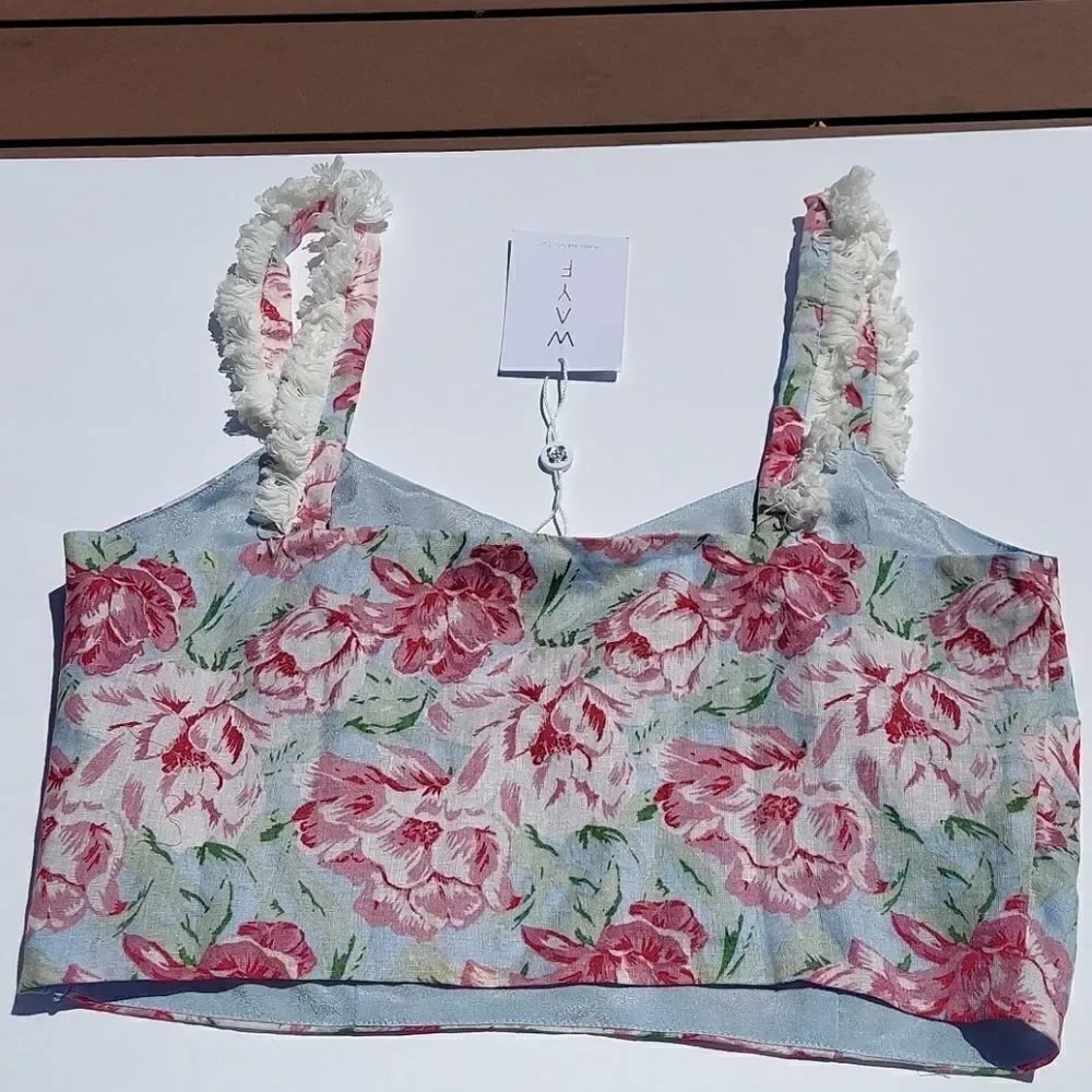 WAYF Tamera Floral Linen Tank Crop Top Sz L NWT - Picture 9 of 13